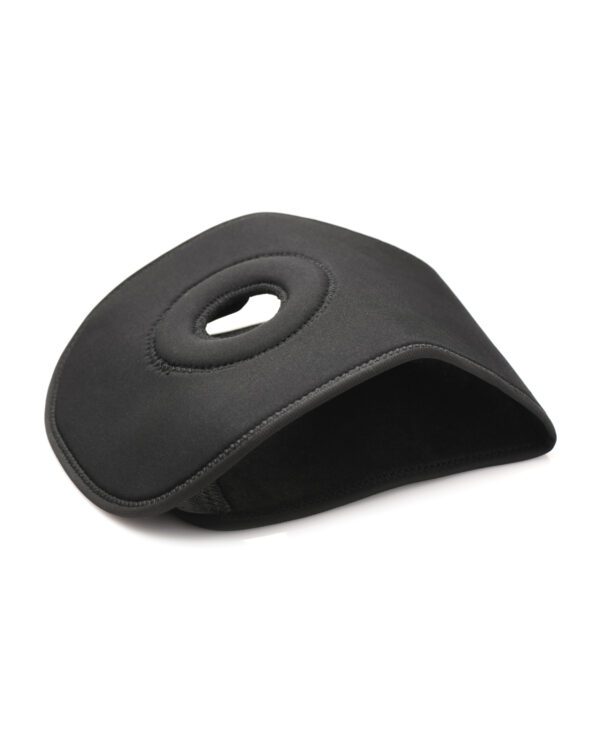 Black ergonomic mouse pad with a built-in wrist rest, isolated on a white background