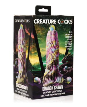 Creature Cocks Dragon Spawn Dragon Ovipositor Silicone Dildo w-Eggs - Multi Color
