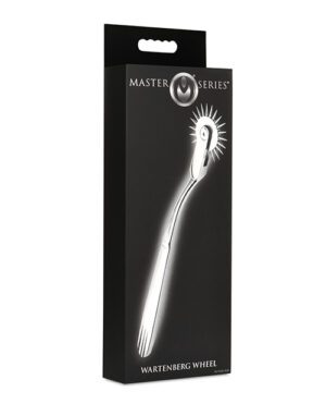 A Master Series Wartenberg Wheel package featuring an image of a metal pinwheel tool designed for sensory play, displayed against a black background with white and gray accents.