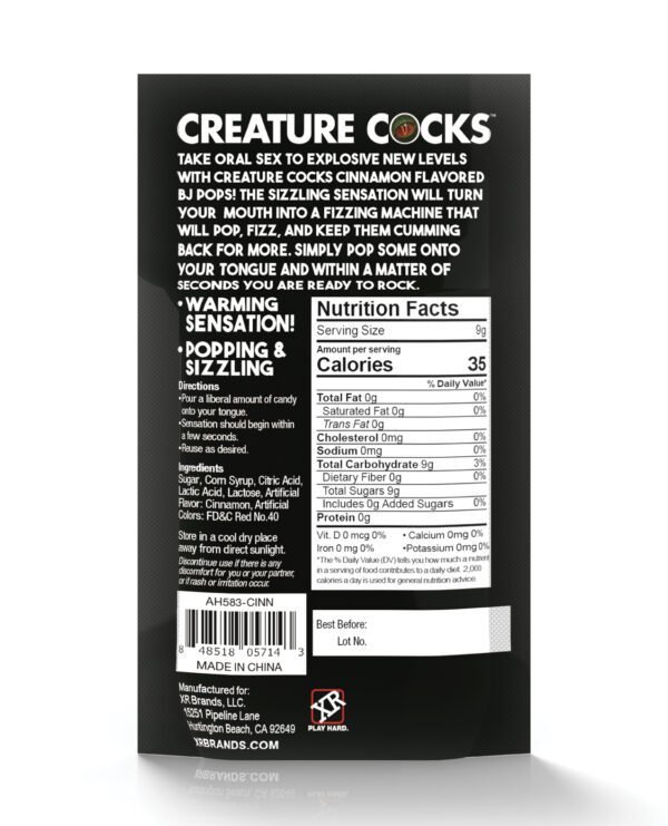 Black and white image of an adult novelty product package with text and nutrition facts.