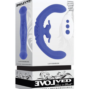 Evolved Lovebirds Curved Dual-Ended Rabbit Vibe w/Remote Control - Blue
