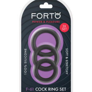 Forto F-61 Liquid 3 Piece Cock Ring Set - Black