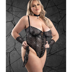Play Into My Web Lace-up Teddy 4 pc Set - Black 3X/4X