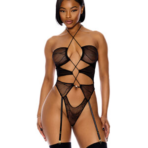 Pull My Strings Sheer Mesh Halterneck Teddy - Black XL
