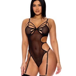 Feeling Butterflies Mesh Teddy w/Garters - Black XL