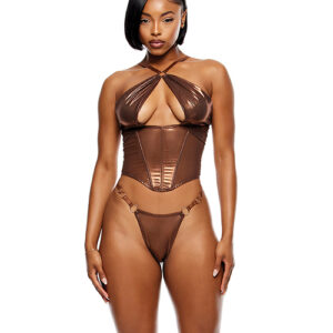 Liquid Metal Metallic Mesh Bustier w/G-String 2 pc Set - Metallic Copper SM