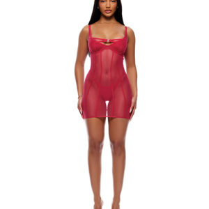 Layers To This Sheer Mesh and Knit Chemise w/Thong 2 pc Set - Pink LG