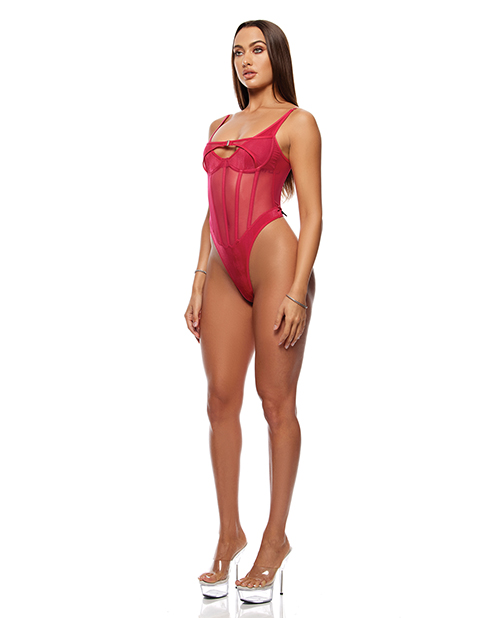 Layers To This Mesh and Knit Teddy - Pink SM - Image 2