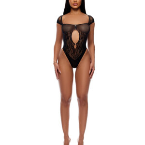 Cross Your Mind Seamless Teddy w/Rhinestone Accents - Black QN