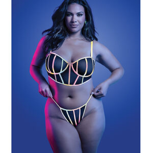 Solar Flare Flash Reflective Binding Underwire Bra & Thong - Black QN