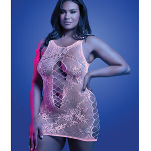 Magnetism Glow-in-the-Dark Lace Knit Dress; Glows Pink - White QN