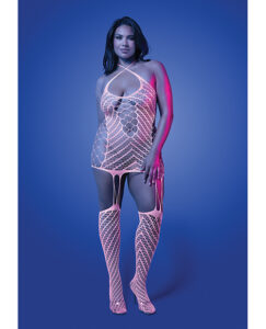 Metamorphic Glow-in-the-Dark Bodystocking Dress; Glows Pink - White QN