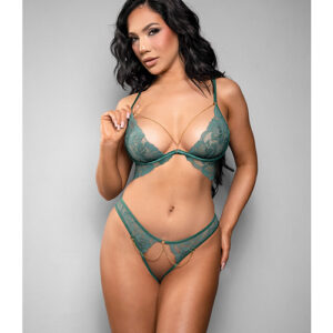 Temptress Aerin Lace Bra w/Removable Chain & Panty 2 pc Set - Green S/M