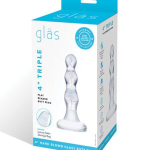 Glas Triple Play Beaded Butt Plug - Clear