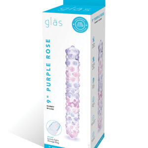 Glas 9" Purple Rose Nubby Glass Dildo - Purple/Pink