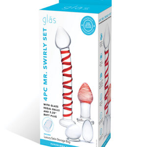 Glas 4 pc Mr. Swirly Set w/Glass Kegel Balls & 3.25" Butt Plug - Red
