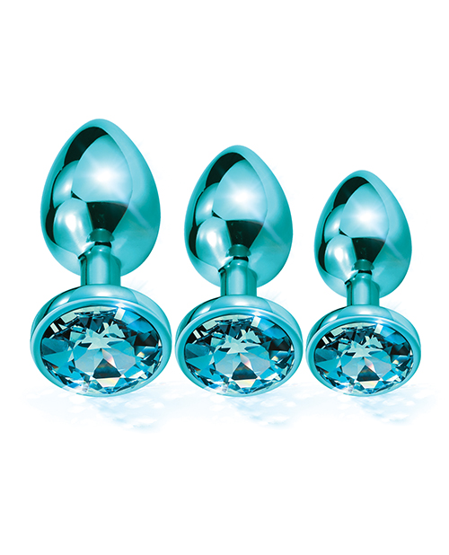 Nixie Metal Butt Plug Trainer Set w/Inlaid Jewel - Blue Metallic - Image 4