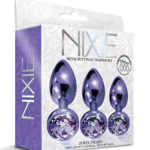 Nixie Metal Butt Plug Trainer Set w/Inlaid Jewel - Purple Metallic