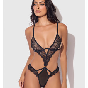 Nadia Lace & Mesh Cutout Teddy - Black MD