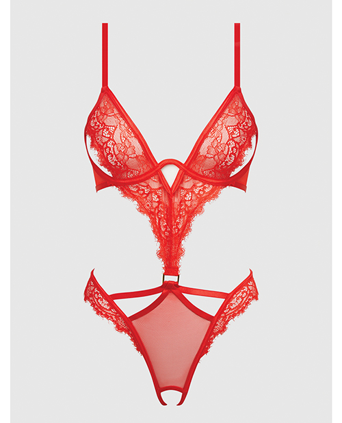 Nadia Lace & Mesh Cutout Teddy - Grenadine Dark Orange SM - Image 3