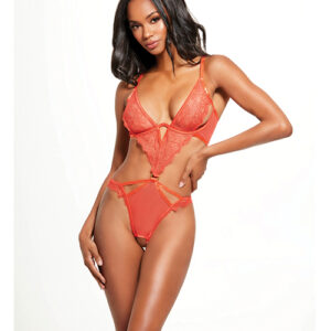 Nadia Lace & Mesh Cutout Teddy - Grenadine Dark Orange XL
