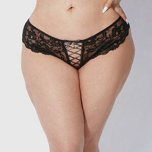 Bella Lace Up Tanga Panty w/Jewel Detail - Black 3X/4X