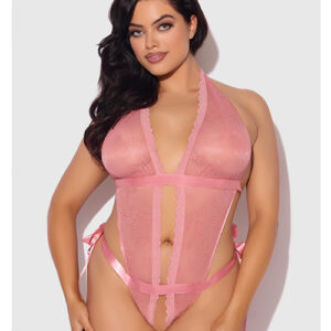 Kiki Lace & Satin Drop Off Teddy - Rose 3X/4X