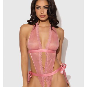 Kiki Lace & Satin Drop Off Teddy - Rose SM