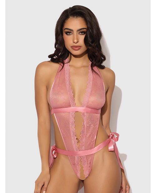 Kiki Lace & Satin Drop Off Teddy - Rose SM