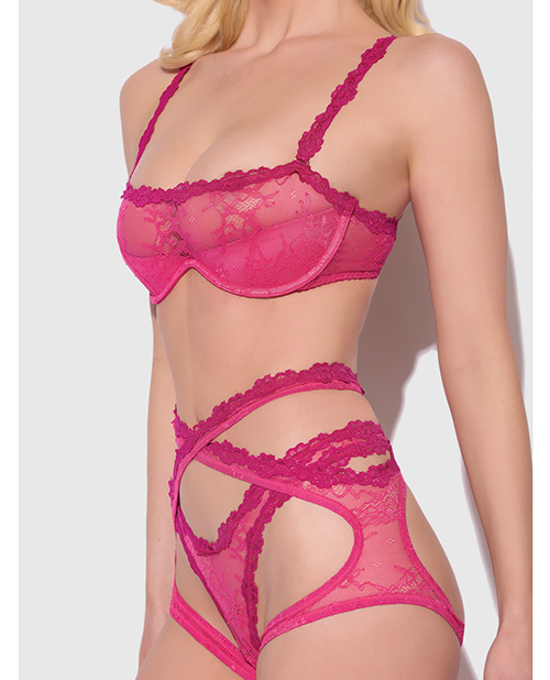 Garter & Tanga Panty 3 pc Set - Pink MD