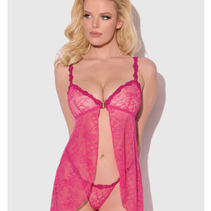 Yvone Lace Babydoll w/Front Closure & G-String 2 pc Set - Pink MD