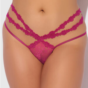Yvone Lace Strappy Backless Tanga Panty - Pink 1X/2X