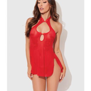 Dragon Mesh & Applique Chemise w/G-String 2 pc Set - Red MD