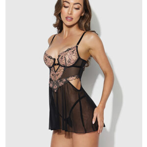 Nova Lace & Mesh Babydoll w/G-String 2 pc Set - Black MD