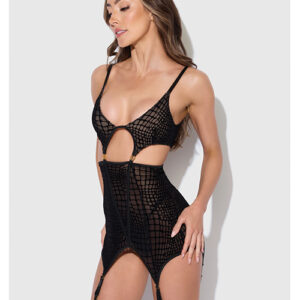 Snake Velvet-Burnout Mesh Chemise & G-String Set - Black LG