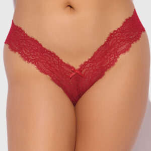 Lana Sheer Lace V-Thong - Red 3X/4X