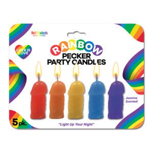 Rainbow Pecker Party Candles - Asst. Colors Pack of 5