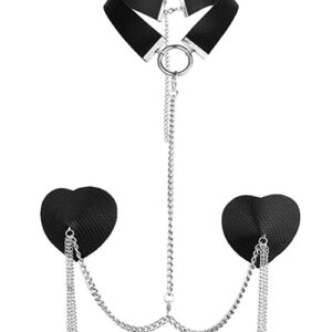 Nipplicious Dominatrix Leather Collar & Pasties w/Chain - Black