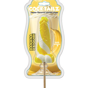 Cock Tailz Liquor Flavored Pecker Pops - Banana Daiquiri Yellow/White Stripe