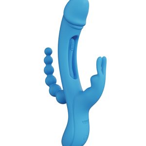 Trilux Kinky Finger Rabbit Vibrator w/Anal Beads - Blue