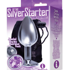 $$The 9's The Silver Starter Bejeweled Round Stainless Steel Plug - Violet