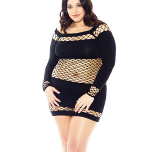 Nothing to Hide Nylon & Diamond Net Chemise Black QN