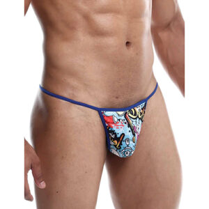 Male Basics Sinful Hipster Music T Thong G-String Blue Print XL