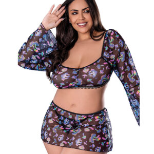 Hazy Dayz Shrooms Crop Top w/Skirt & Thong - Black QN