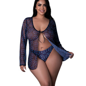 Hazy Dayz Butterfly Blacklight Reflective Tie Front Top & Thong 2 pc Set - Black Multi QN