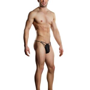 Male Power G-string w/Straps & Rings Black L/XL
