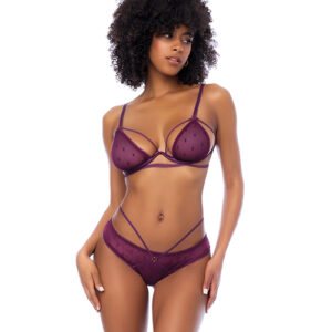 Dot Mesh Underwire Top w/Open Back Panty - Wine L/XL