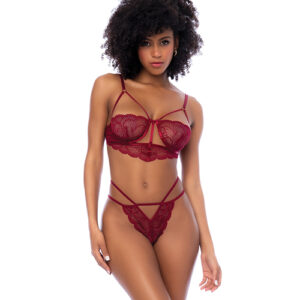 Lace Underwire Top w/Thong 2 pc Set - Rosewood L/XL