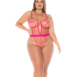 Scallop Lace and Mesh Underwire Teddy - Pink 3X/4X