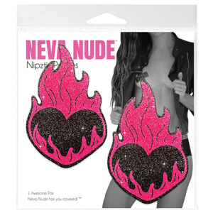 Neva Nude Flaming Heart Glitter Pasties - Black/Red O/S